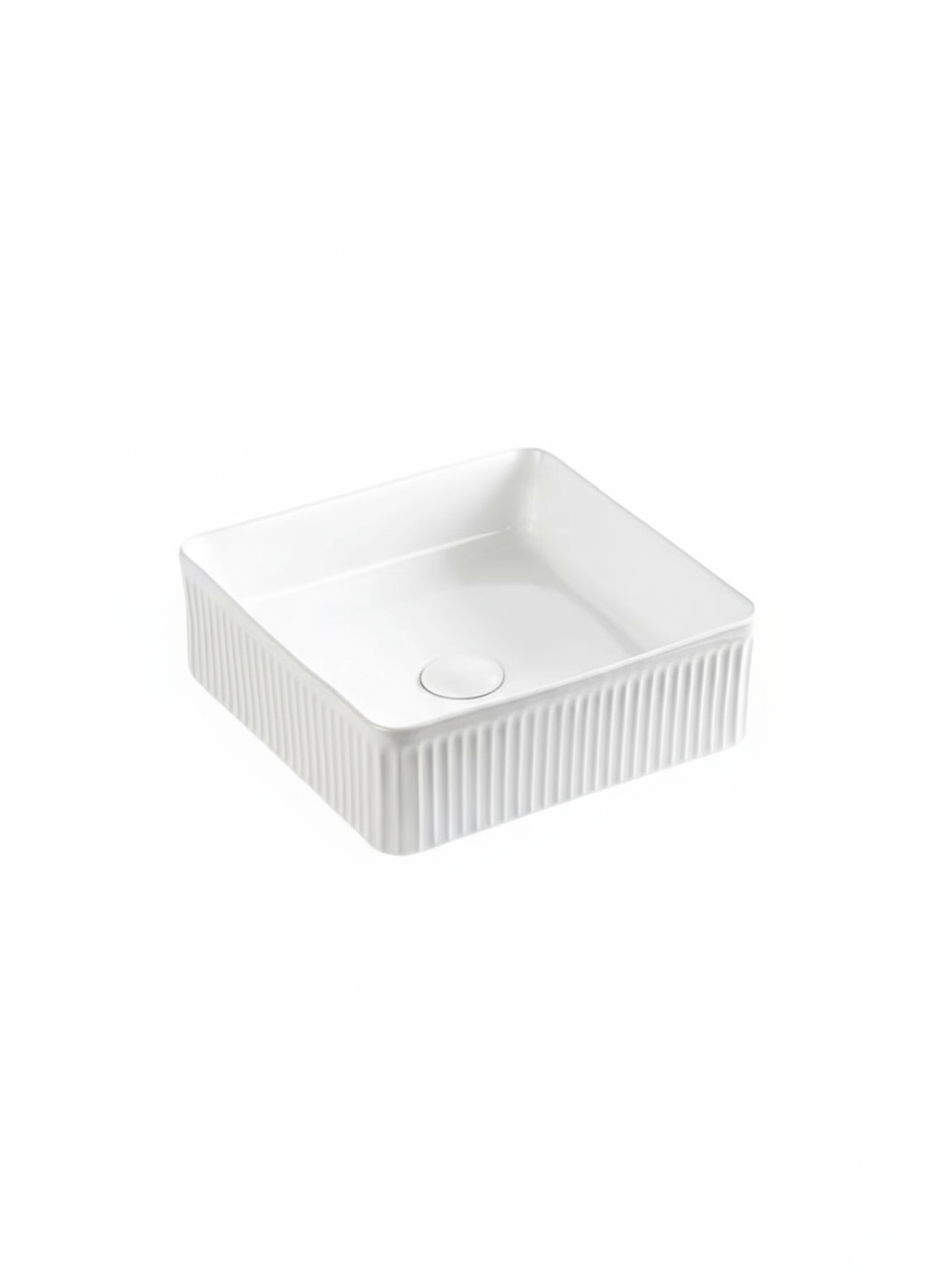 VITO Athena Fluted Square Premium Ceramic Above-Counter Basin 375*375*130mm ATH3838SQ-GW/MW/MB — detail 3