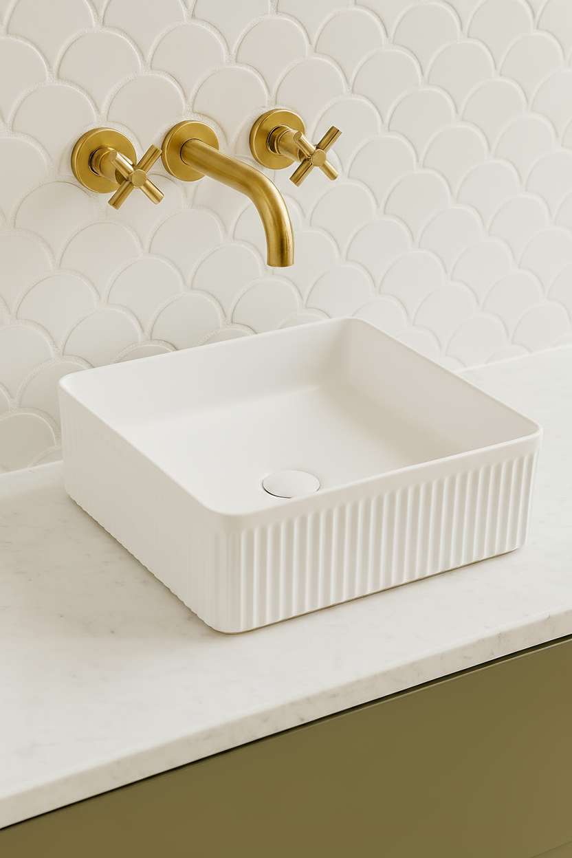 VITO Athena Fluted Square Premium Ceramic Above-Counter Basin400*400*130mm ATH4040SQ-GW/MB