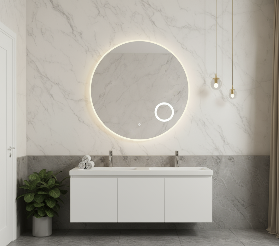 Luna Backlit LED Mirror With Magnifier Smart Touch Free Controls 900*900mm ORBM900-M