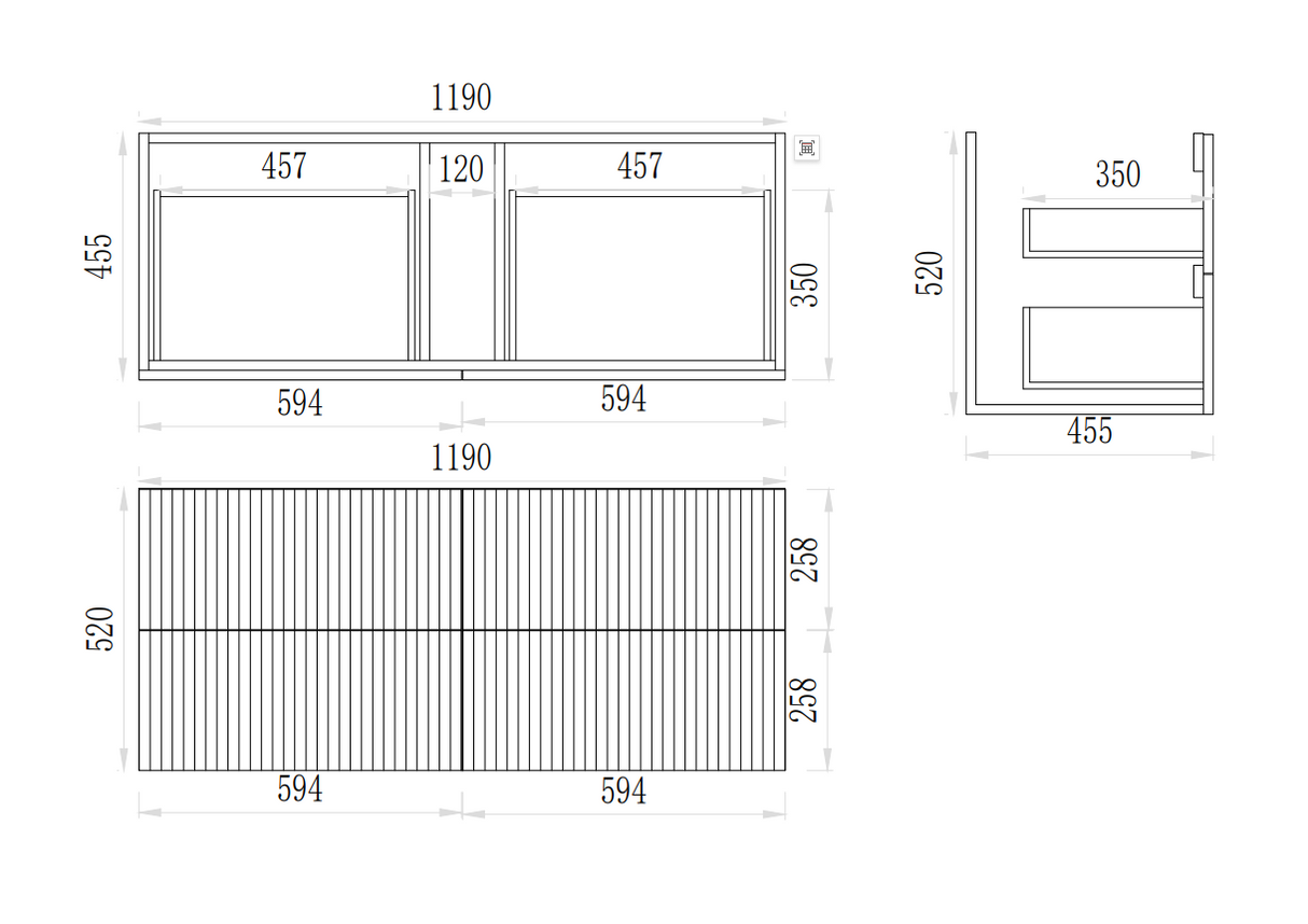 VITO EDINA WALL HUNG VANITY With Soft Closing Drawers 1190*455*520mm EDI1200W-CO/PO — detail 3