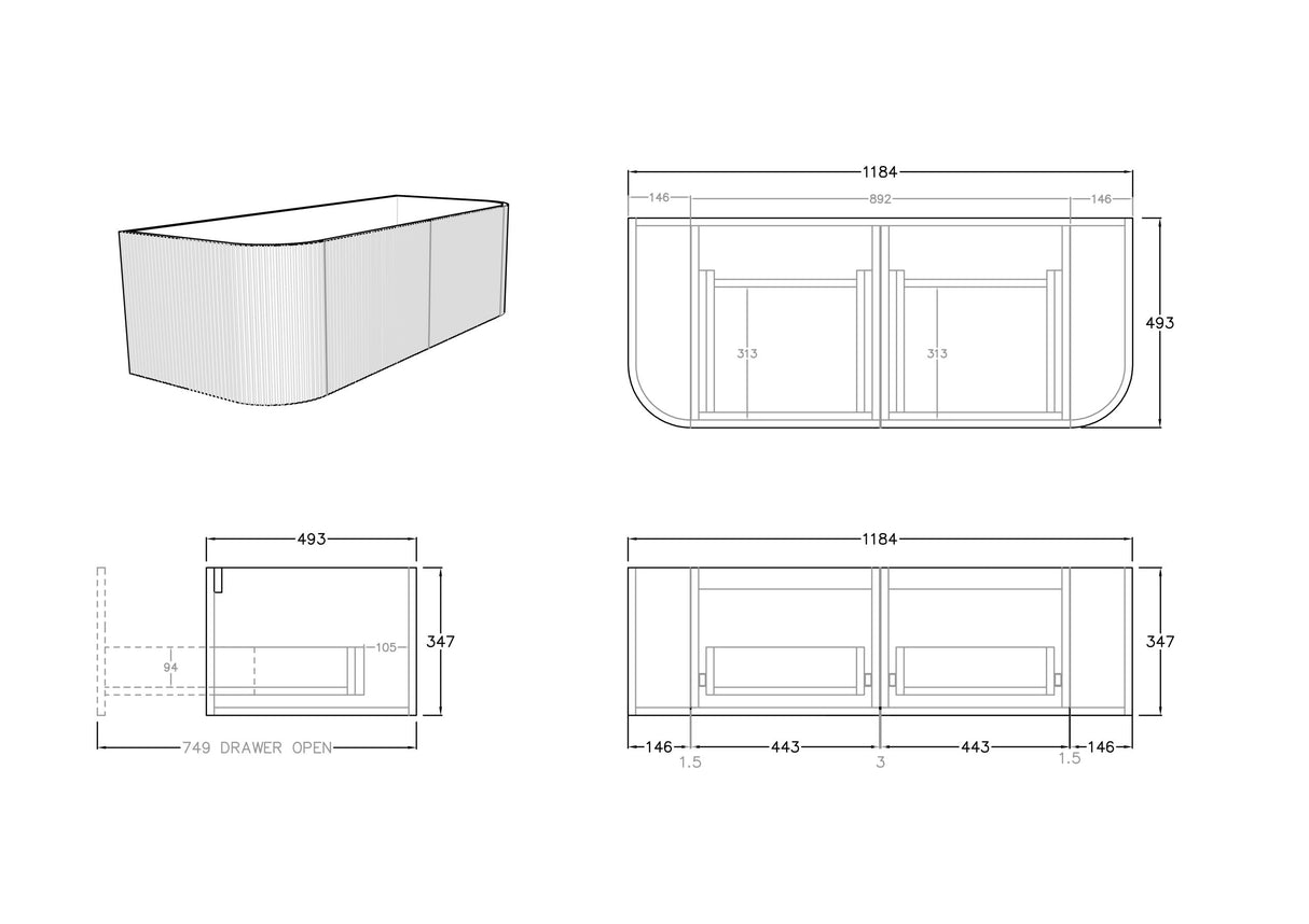 Bronte Wall-Hung PVC Curved Vanity KC125W — detail 6