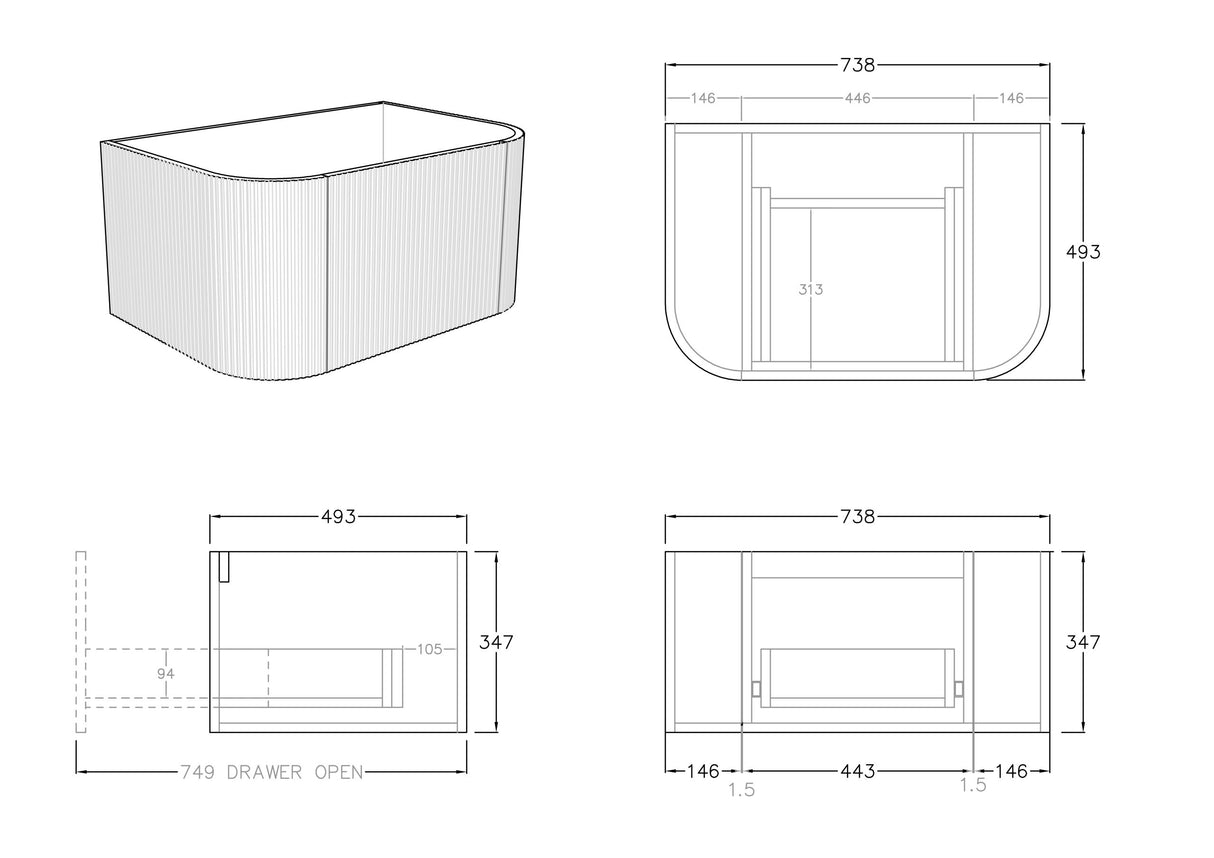 Bronte Wall-Hung PVC Curved Vanity KC75W — detail 4