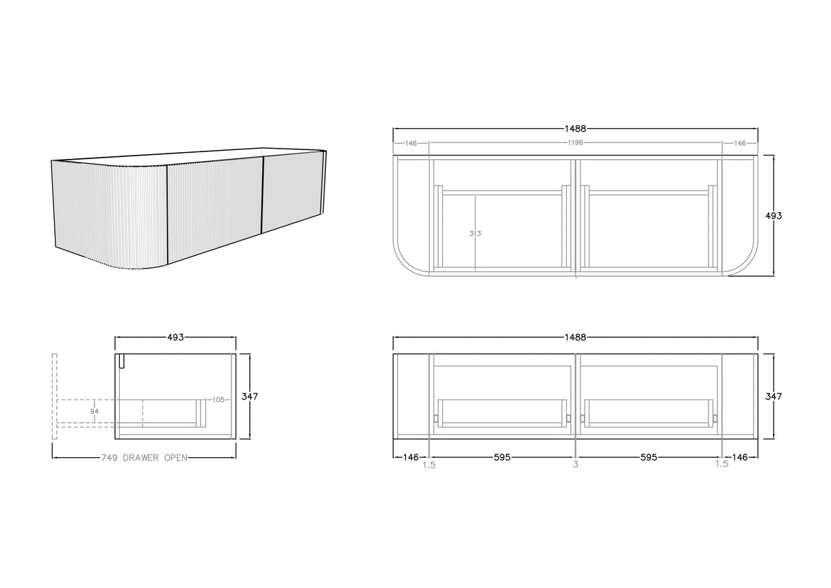 Bronte Wall-Hung PVC Curved Vanity Bronte KC155W — detail 4
