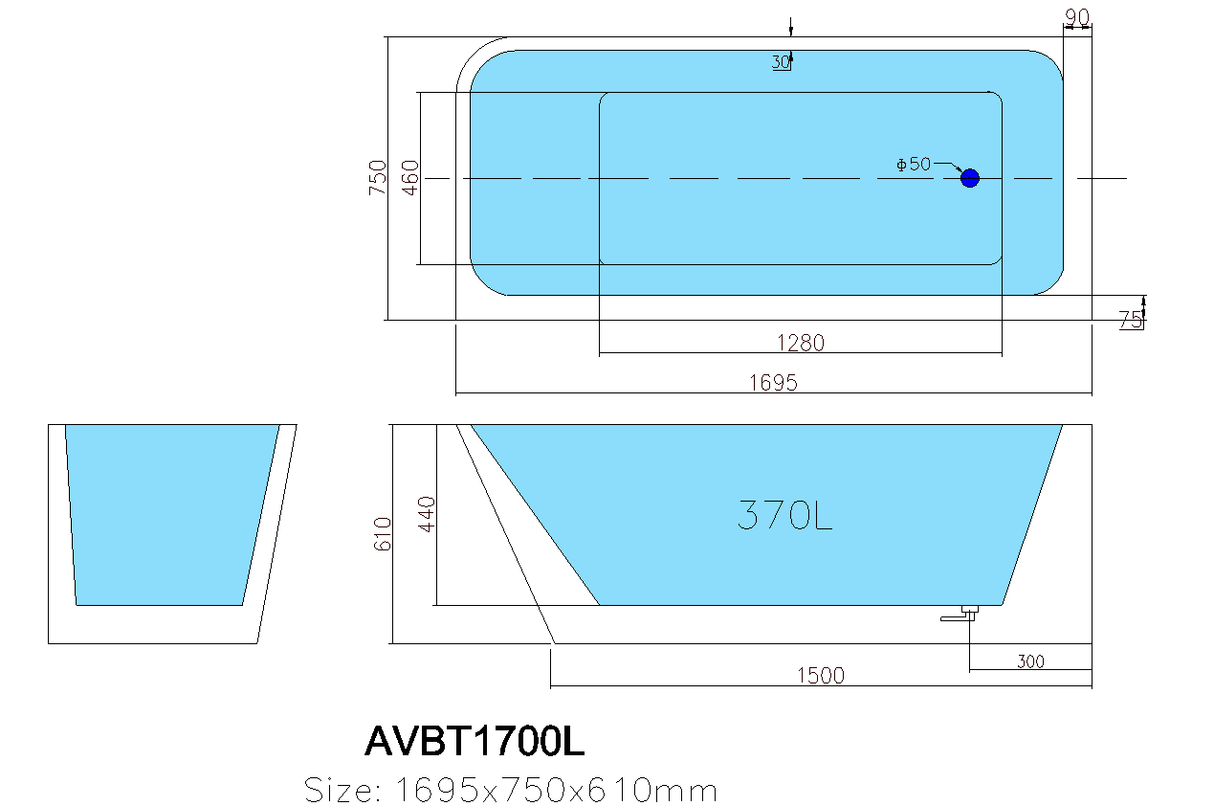 Avis Corner ACBT1700L/R Back to wall Bathtub — detail 4