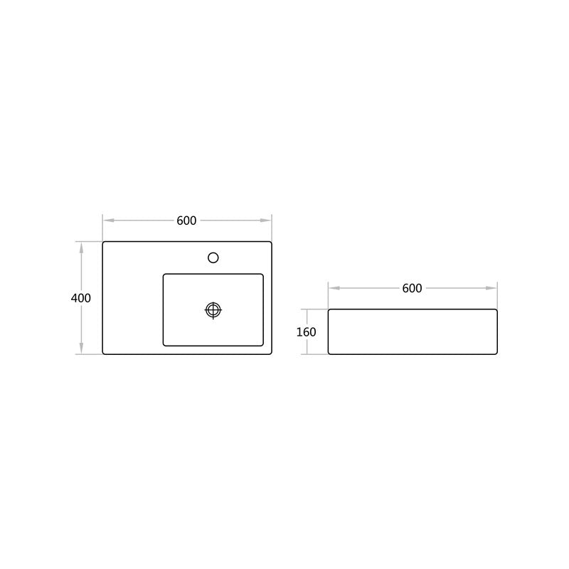 B35R Wall Hung – Gloss White Fine Ceramic Basin(Rectangle: 600*400*160mm) — detail 2