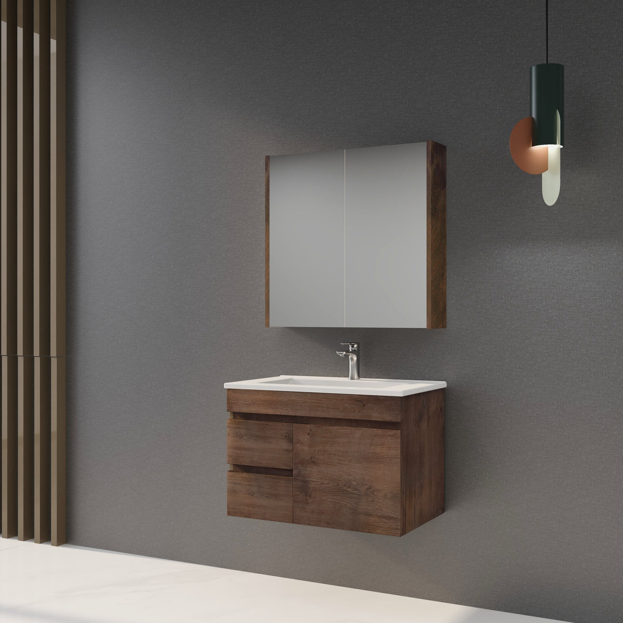 Berge Wall-Hung Wood Grain MDF Vanity B74LW-DO — detail 2