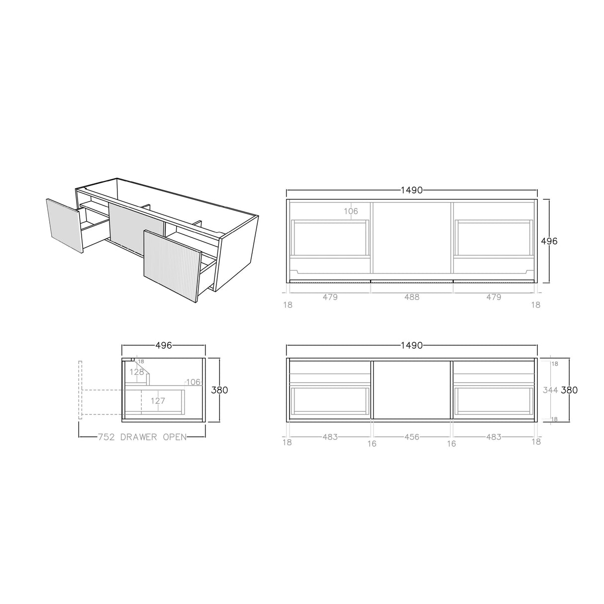 Bellevue Wall-Hung PVC Fluted Vanity K155W — detail 4