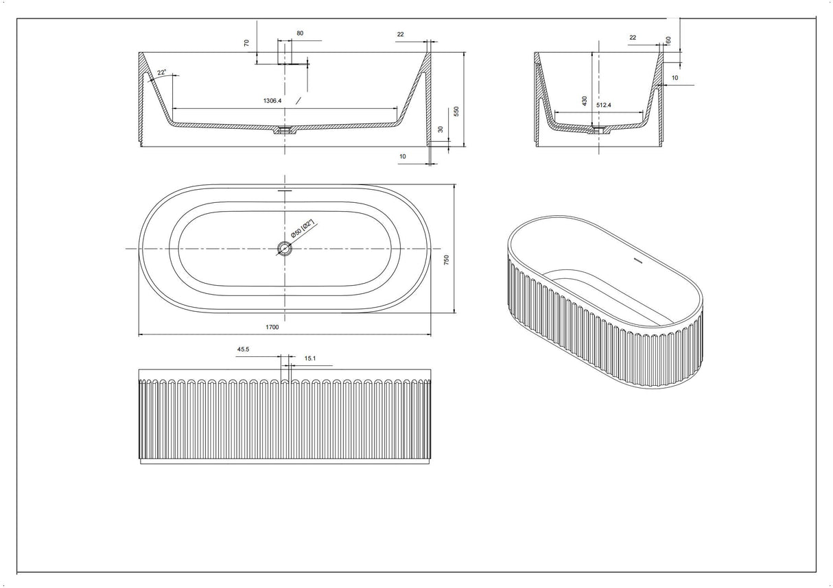 Cascade CABT1700MB Freestanding Bathtub — detail 3