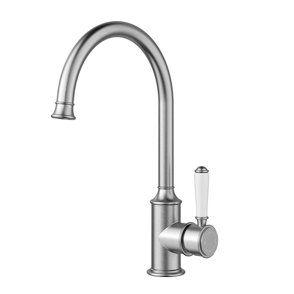 Clasico Sink Mixer Gooseneck Brushed Nickel / Ceramic Handle Brushed Nickel