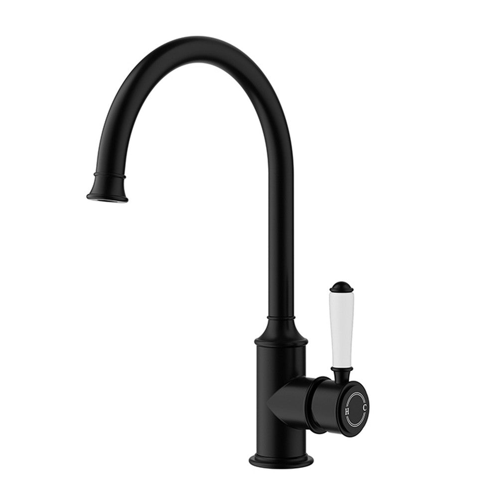 Clasico Sink Mixer Gooseneck Matt Black / Ceramic Handle Matt Black