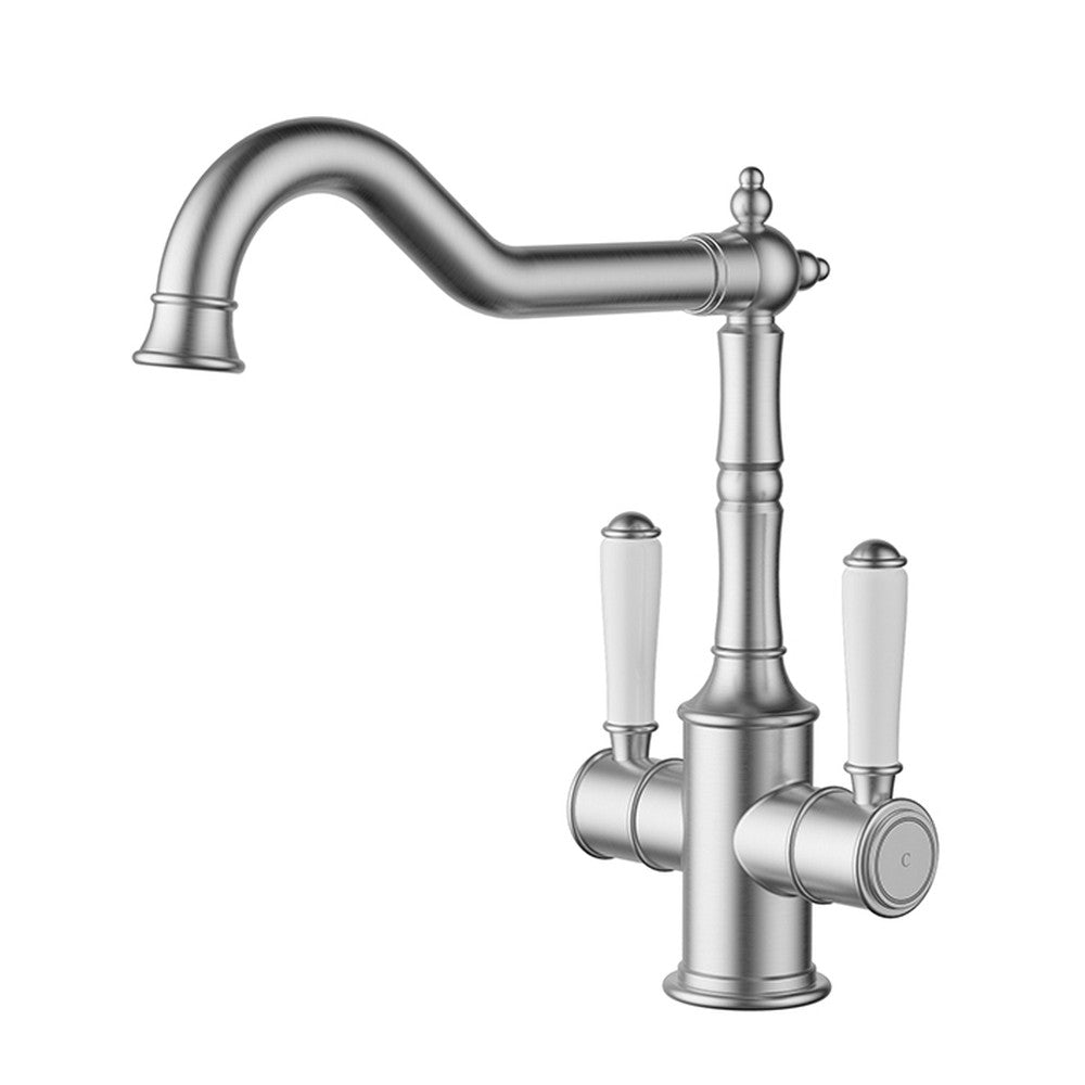 Clasico Sink Mixer Twin Handle Brushed Nickel / Ceramic Handle Brushed Nickel