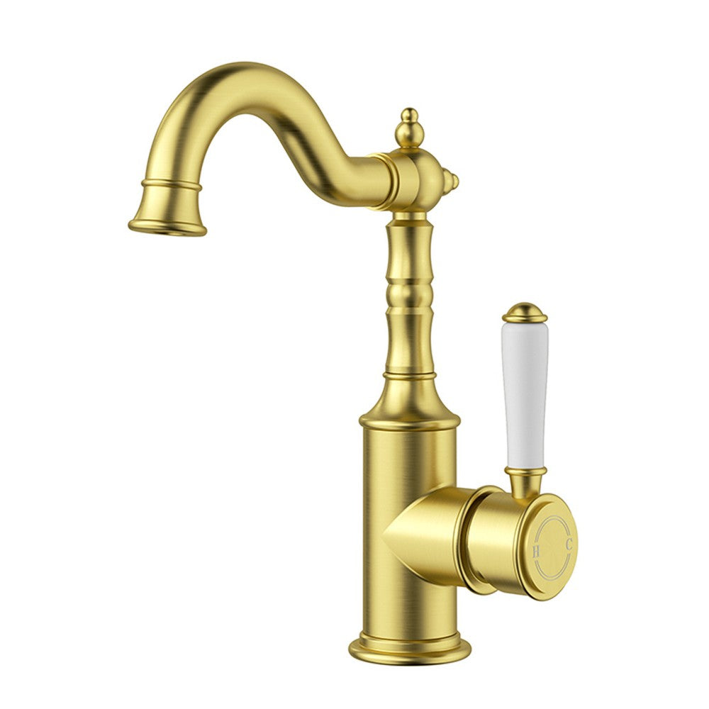 Clasico Basin Mixer Brushed Gold / Ceramic Handle Brushed Gold