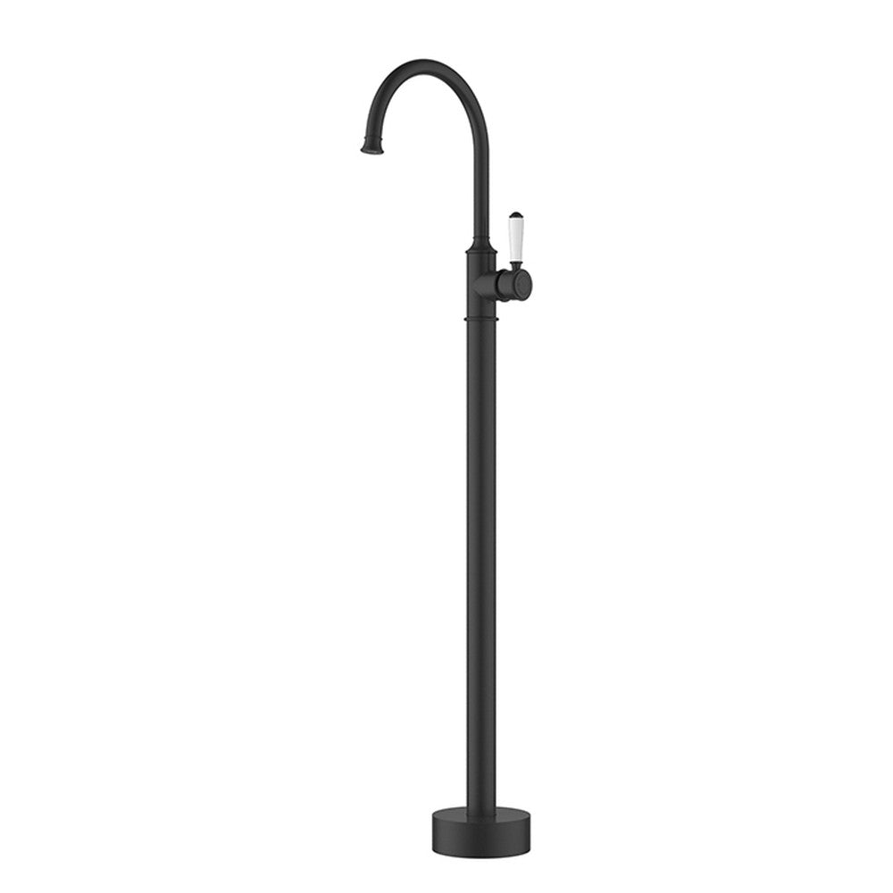Clasico free standing gooseneck bath mixer Ceramic handle in Matt Black Matt Black