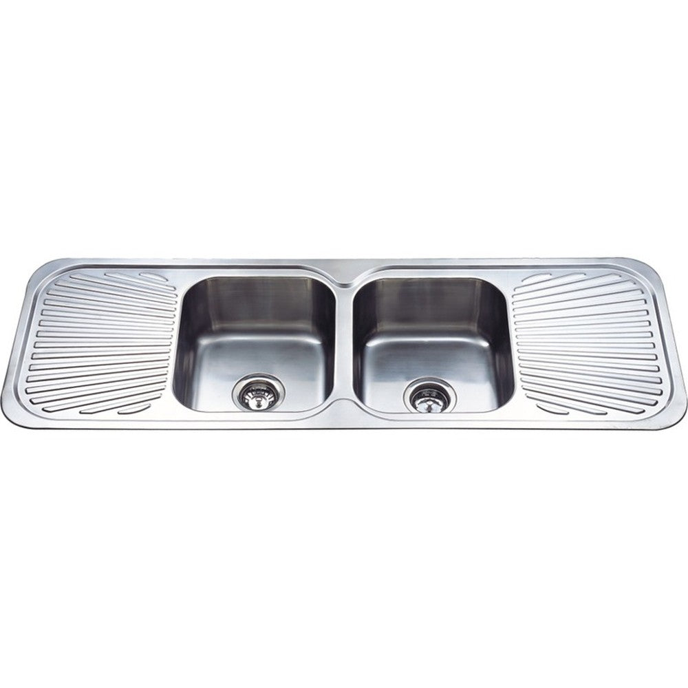 Cora Double Bowl Double Drainer Sink 1380mm Chrome