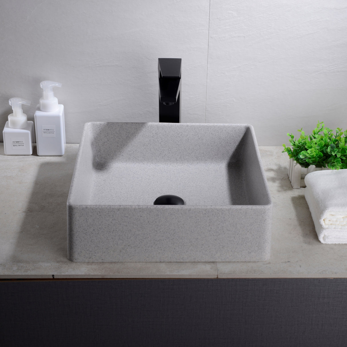Quartz QZ3838 Above Counter Basin Pop up Waste Included(Square: 380*380*128mm)