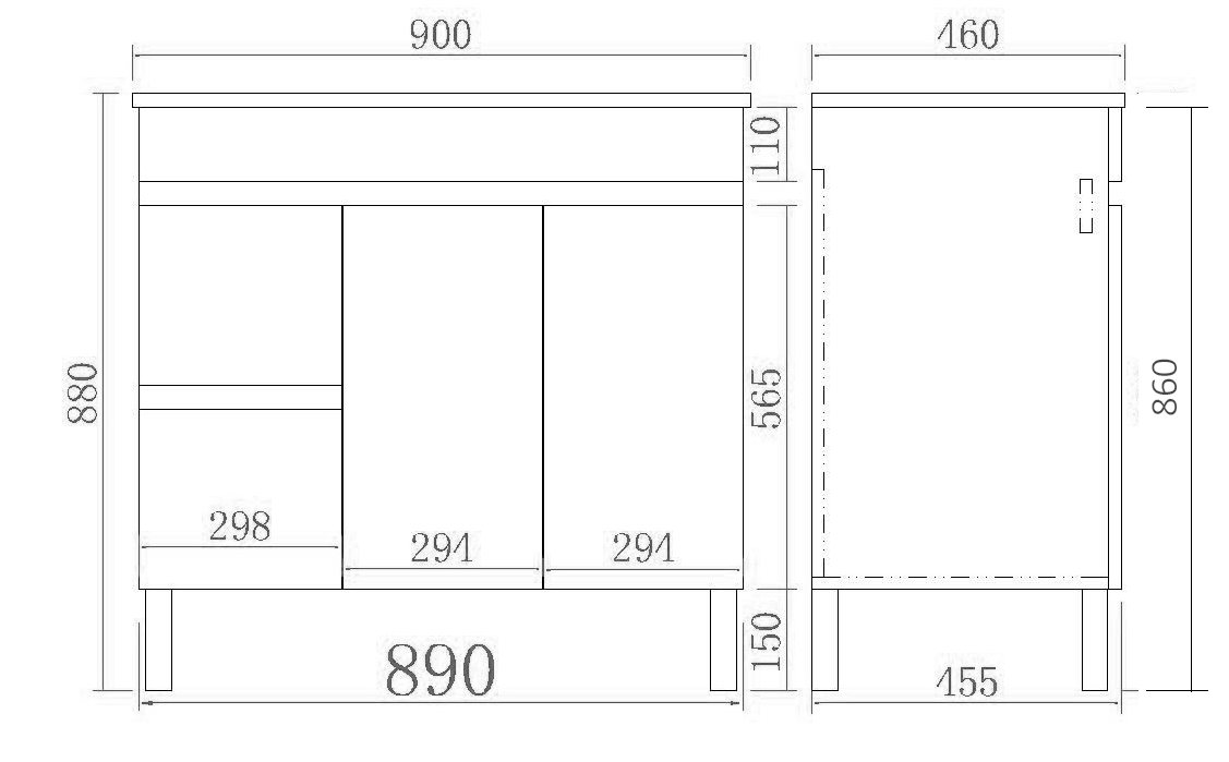 Evie Oak Free-Standing PVC Vanity EV94LL-OAK — detail 2