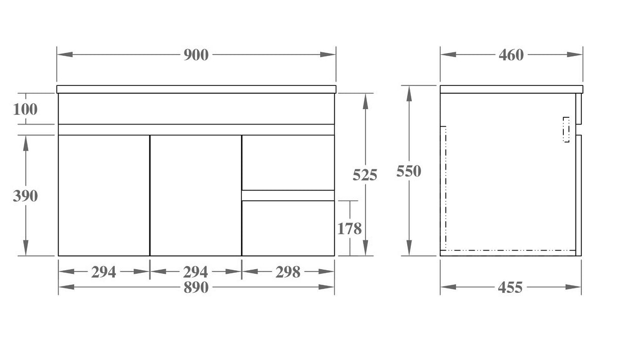Evie Oak Wall-Hung PVC Vanity EV94RWH-OAK — detail 2