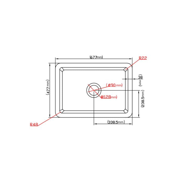 Camden Fireclay Square insert/undermound sinks 677*470*282mm (FCND677GW/MB) — detail 9