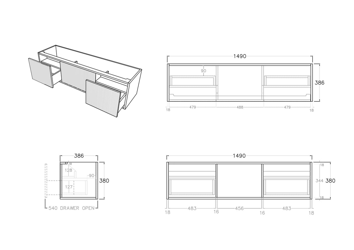 Bellevue Wall-Hung PVC Fluted Vanity Bellevue K153W — detail 4