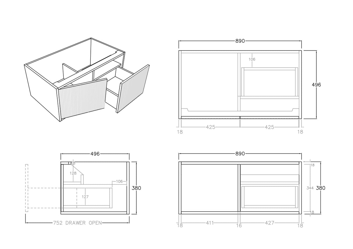 Bellevue Wall-Hung PVC Fluted Vanity K95RW — detail 4