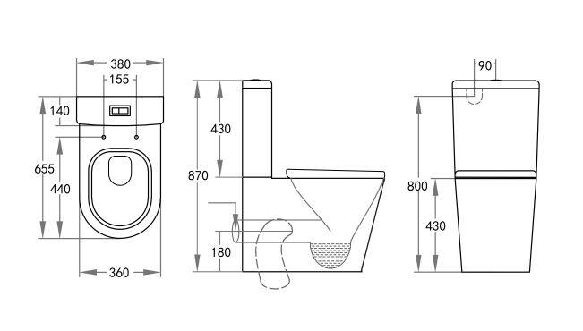 Roma Rimless Toilet Suite Dual Flush 655*385*870mm V022R/V022R-MB — detail 9