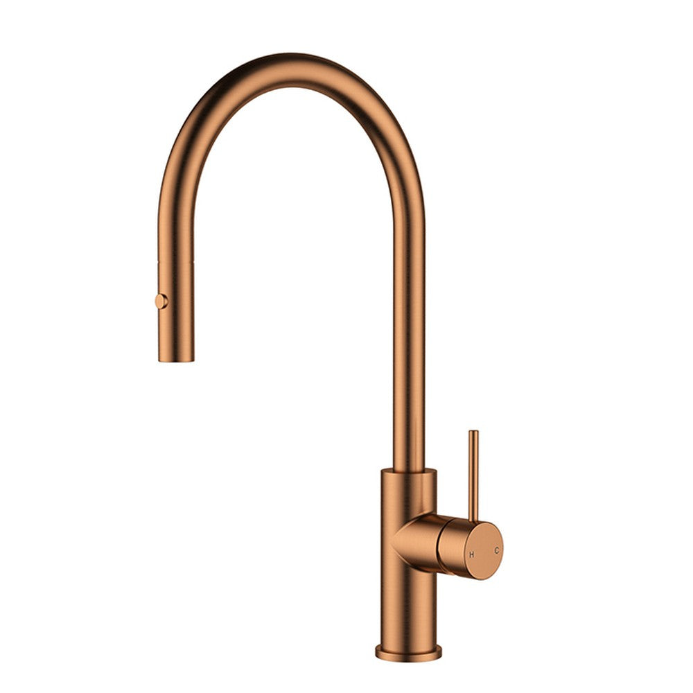 Otus Slimline ss Gooseneck Pull-Out Sink Mixer In Brushed Copper Brushed Copper