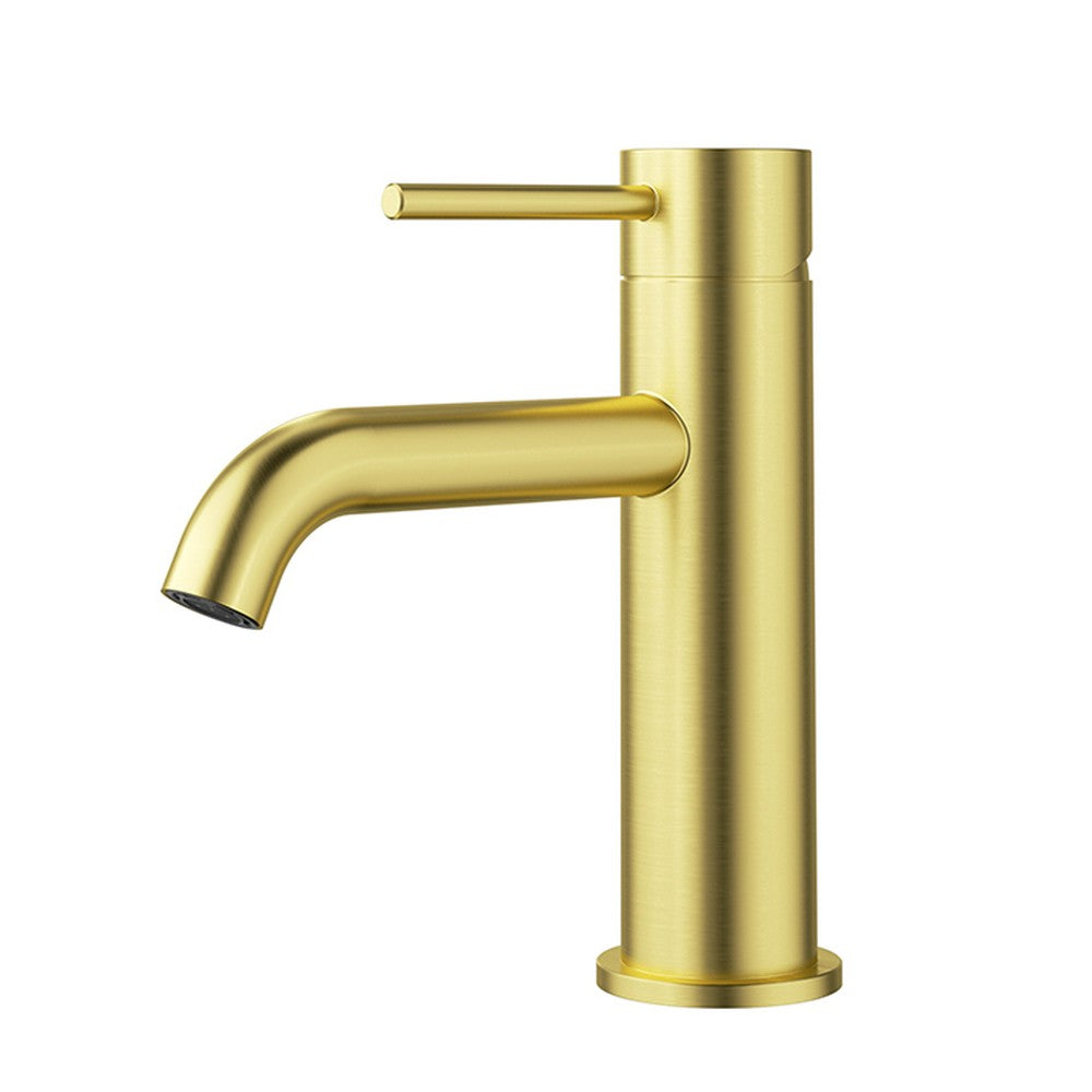 Otus Slimline SS304 Basin Mixer Curved Spout Brushed Gold Brushed Gold
