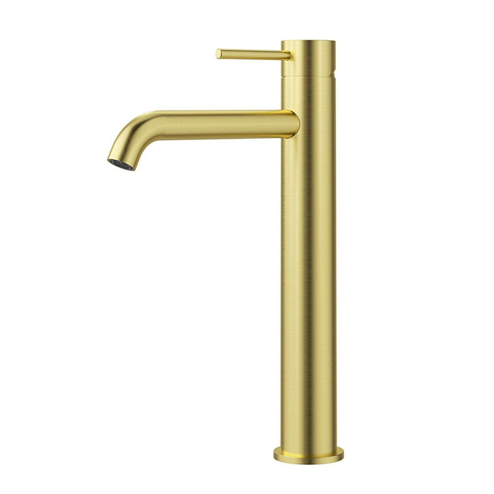 Otus Slimline SS304 Basin Mixer High Rise Curved Spout Brushed Gold Brushed Gold