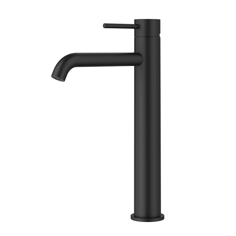 Otus Slimline SS304 Basin Mixer High Rise Curved Spout Matt Black Matt Black