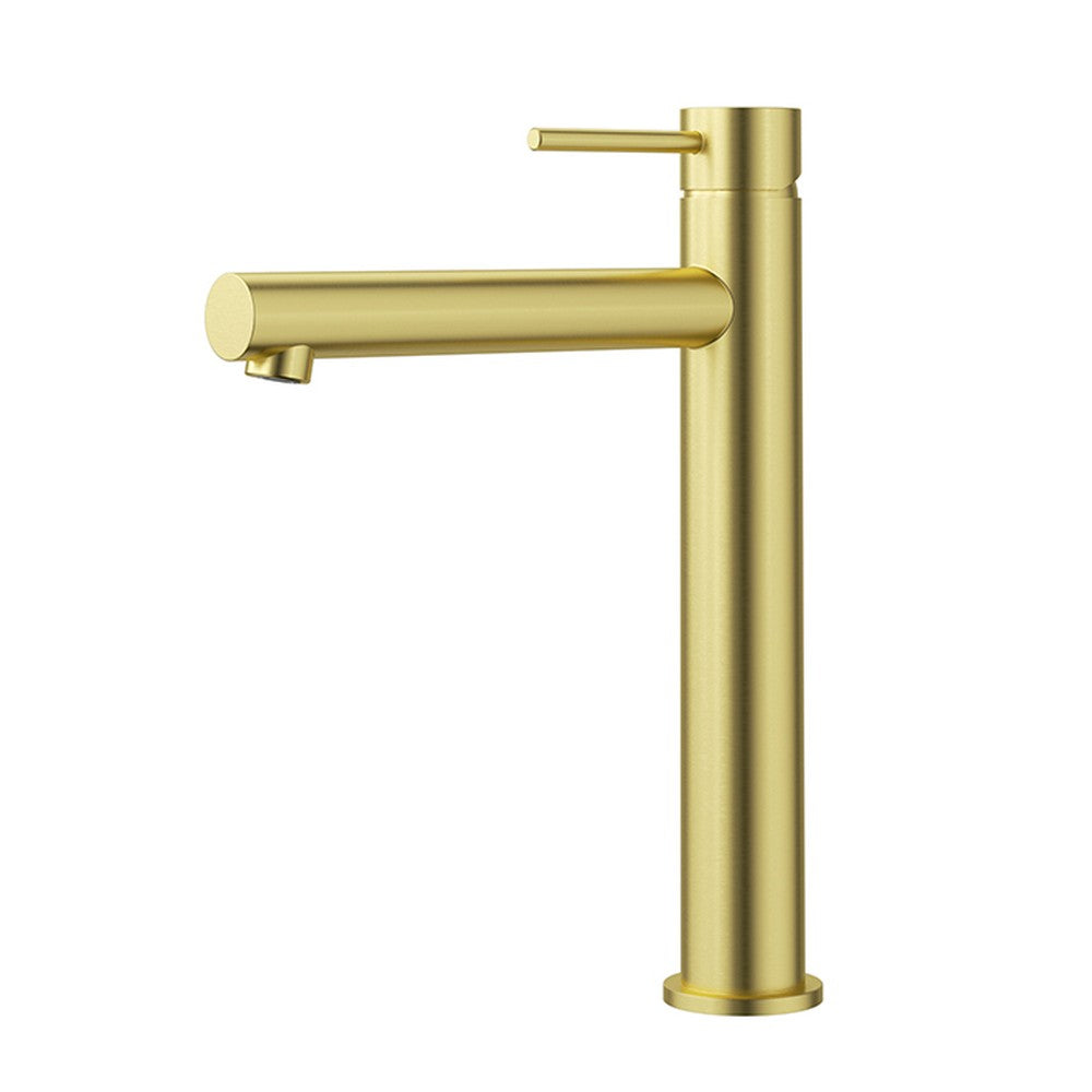Otus Slimline SS304 Basin Mixer High Rise Straight Spout Brushed Gold Brushed Gold