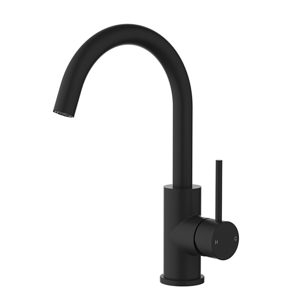 Otus Slimline SS304 Basin Mixer Gooseneck Matt Black Matt Black