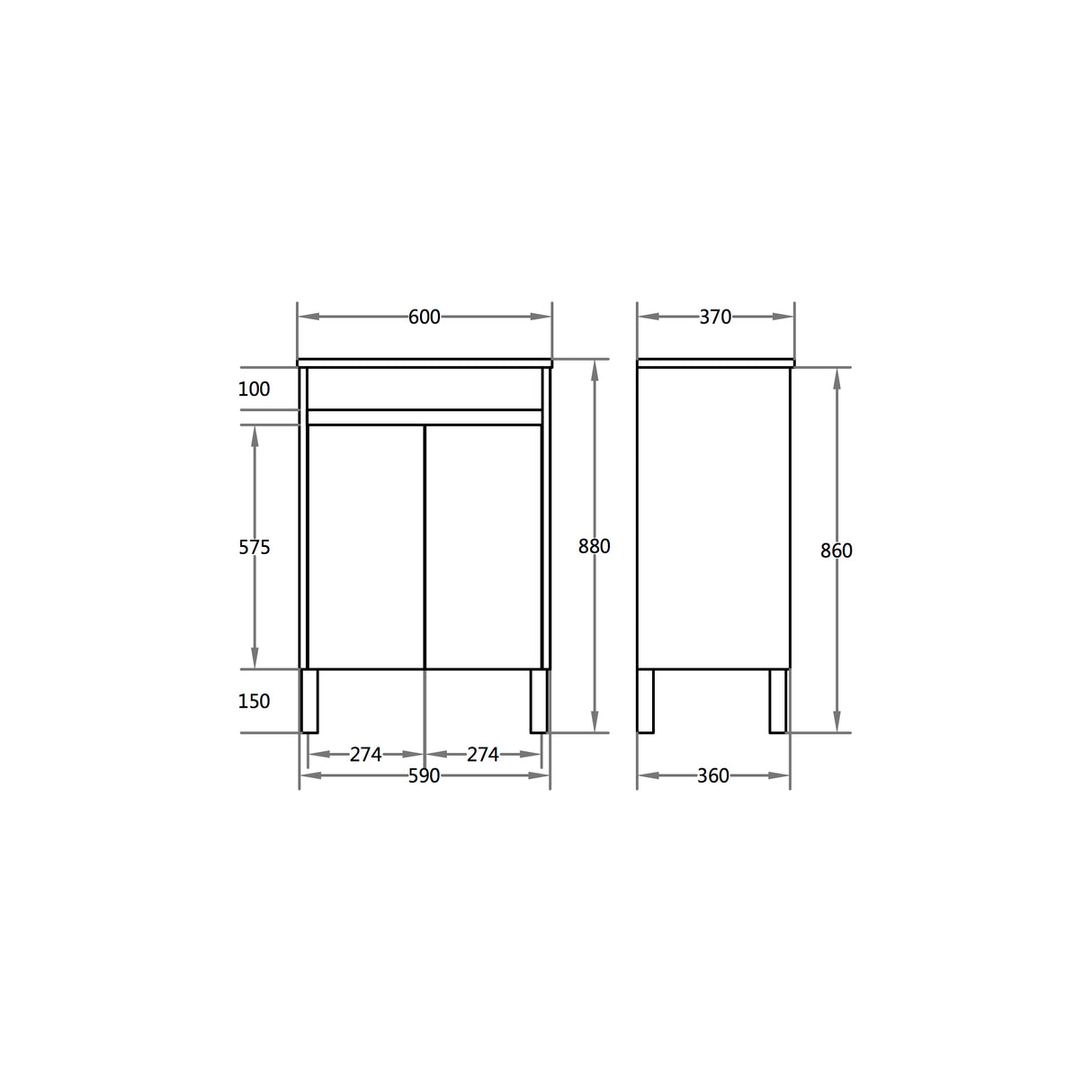 Polar Ensuite Free-Standing PVC Vanity P63LG — detail 4