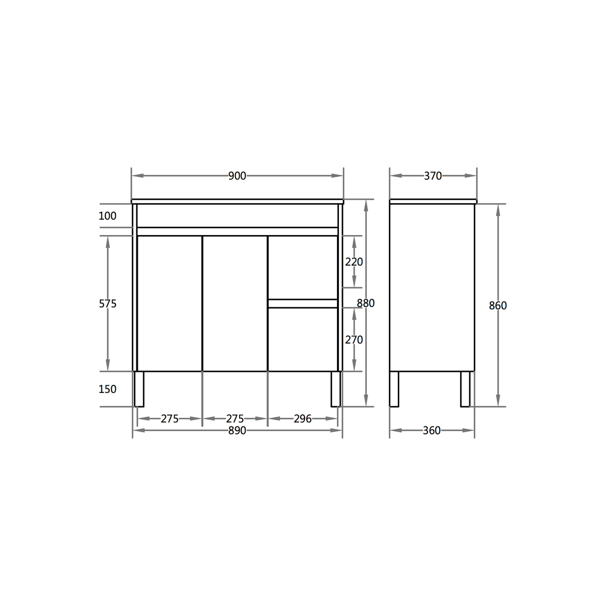 Polar Free-Standing PVC Vanity P93RLG — detail 4
