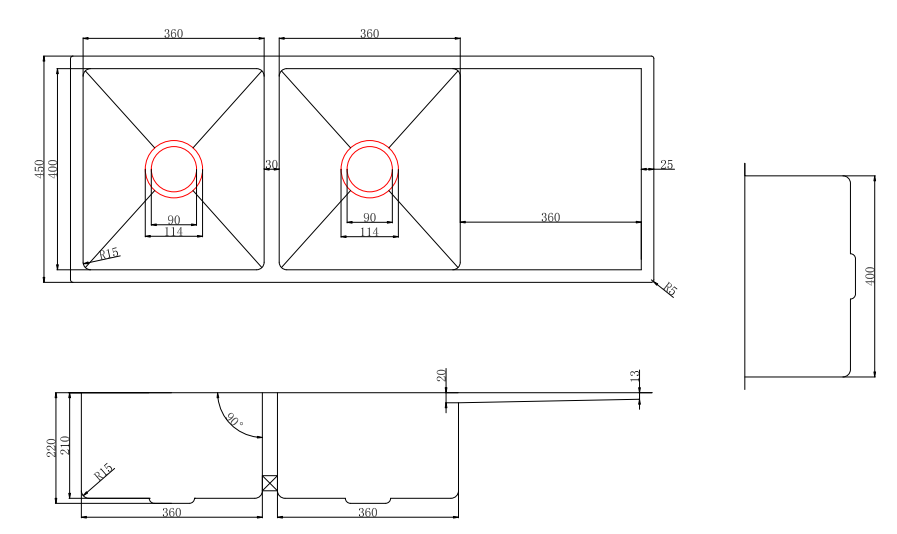 304 Double Stainless Steel Sink(PKS-1160DR)1160*450*220mm — detail 3