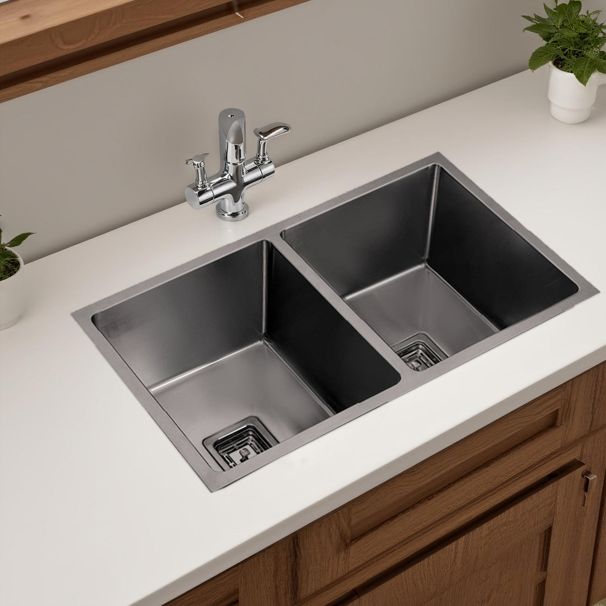 Double-bowl Stainless Steel Sink(PKS-775DS-GM)775×450×235mm