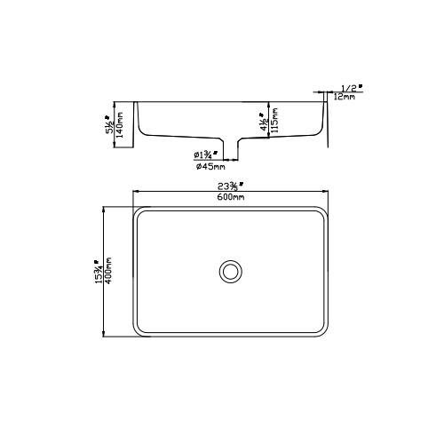 Quartz QZ6040 Above Counter Basin Pop up Waste Included(Rectangle: 600*400*140mm) — detail 5
