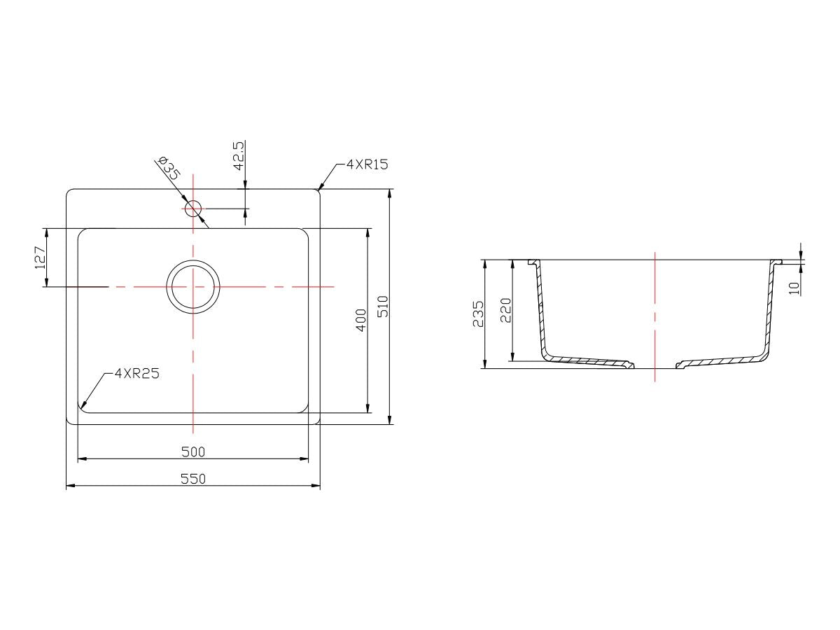 Quartz Top Mount Kitchen Sink 550*510*235mm QZT5551 — detail 3