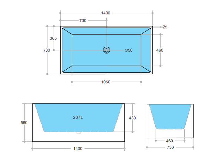 Theo THBT1400 Back to Wall Bathtub — detail 3