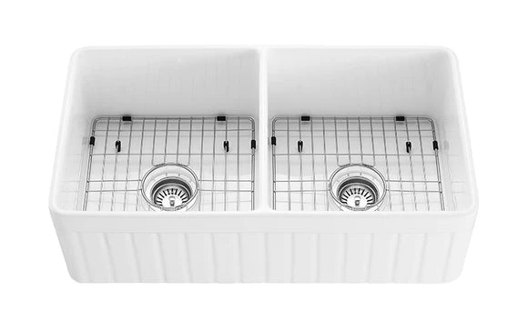 Greenwich Fireclay farmhouse double sinks 838*457*255mm (FCBD828-D-GW/MB) — detail 3