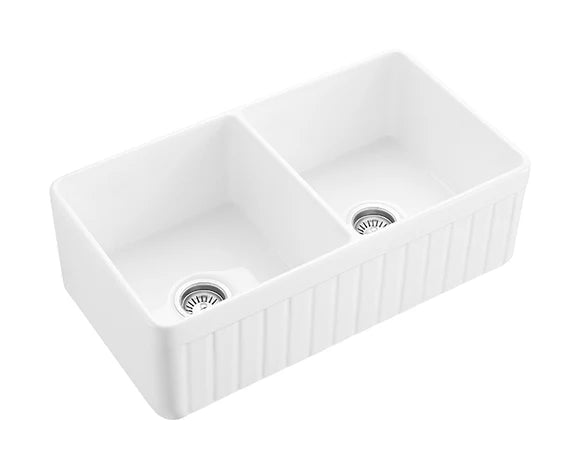 Greenwich Fireclay farmhouse double sinks 838*457*255mm (FCBD828-D-GW/MB) — detail 2