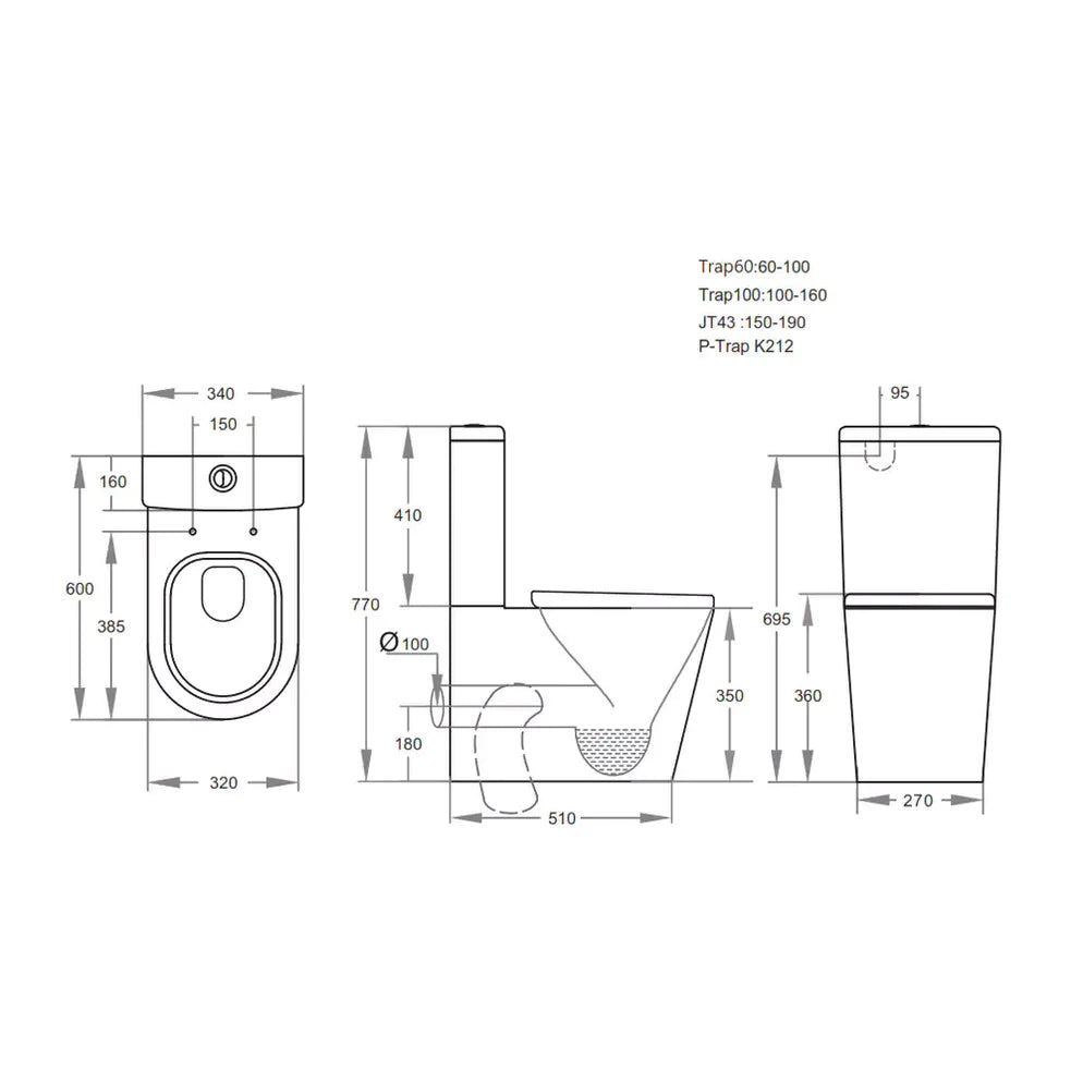 Kimi Junior Wall Faced Toilet Suite Dual Flush 600*340*770mm V600J — detail 2