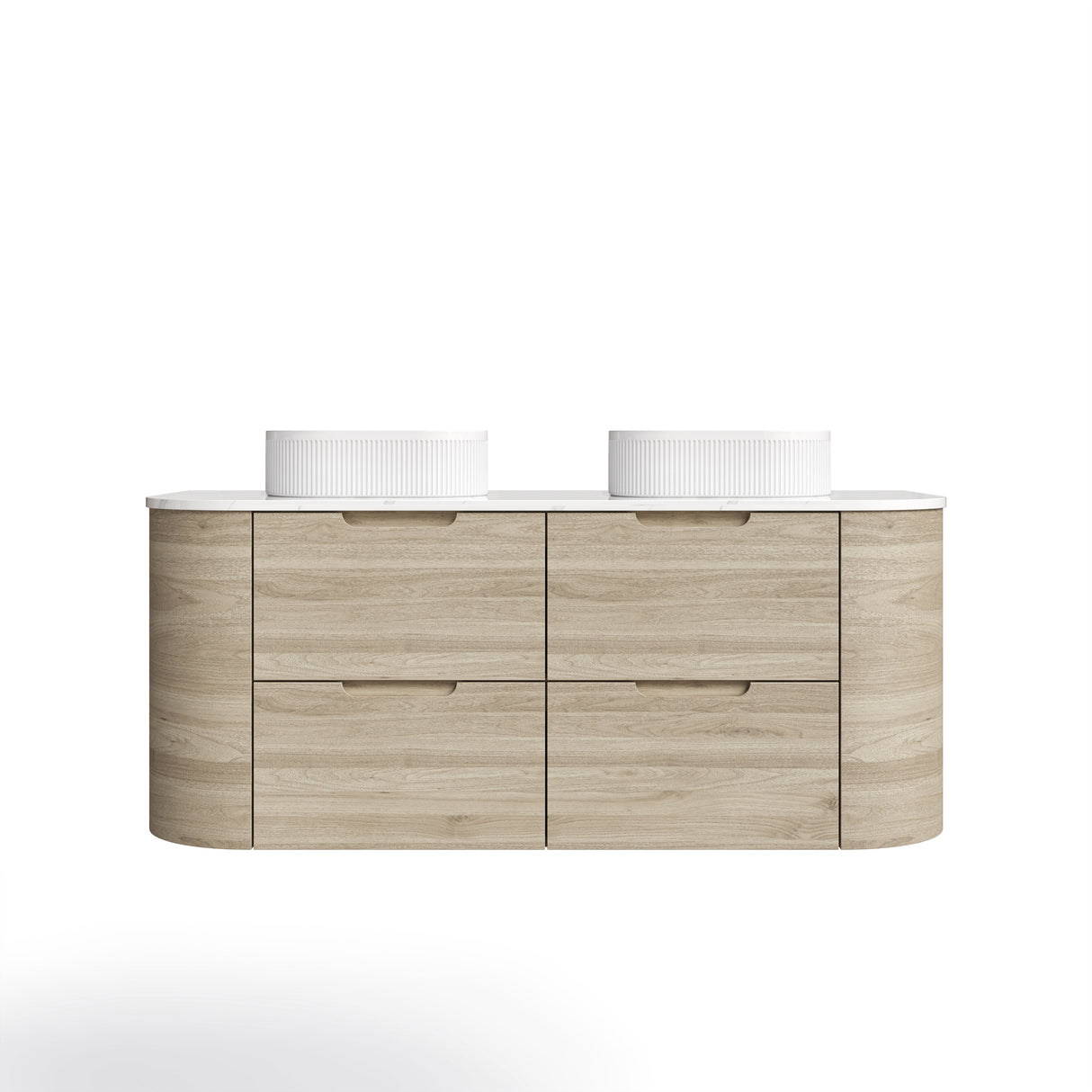 VITO CALVO Wall-Hung Curved Cabinet with Soft-Close Drawers and Natural Wood Finish 750-1550mm — detail 6