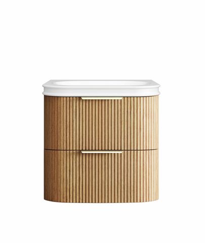 Havana 600mm Woodland Oak Fluted Wall Hung Curve Vanity with Square Basin Moulded Top
