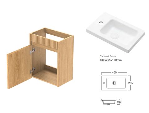Mini Ensuite Vanity 400mm Woodland Oak Fluted Vanity (with Basin) — detail 8