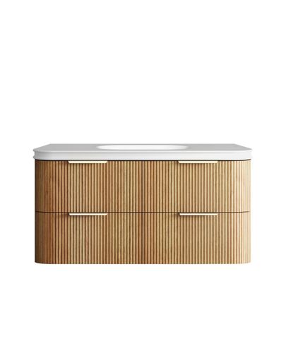 Havana 1200mm Woodland Oak Fluted Wall Hung Curve Vanity with Square Basin Moulded Top