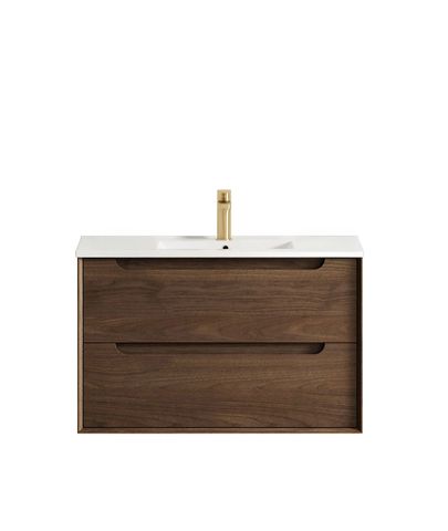 Byron 900mm Sable Walnut Wall Hung Vanity with Ceramic Top