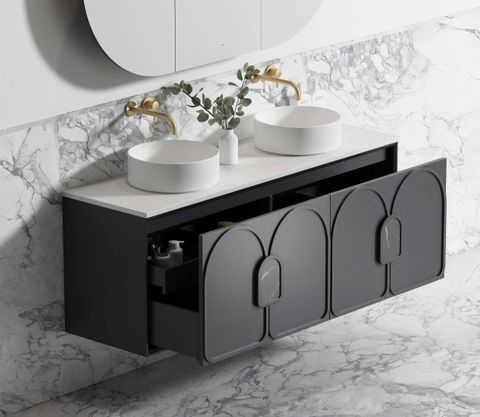 Laguna 1500mm Black American Oak Wall Hung Vanity with Pure White Top — detail 3