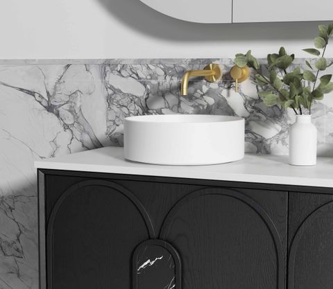 Laguna 1500mm Black American Oak Wall Hung Vanity with Pure White Top — detail 4