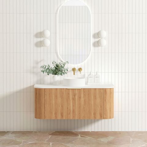 Bondi 1200mm Woodland Oak Fluted Curve Cabinet Only — detail 2