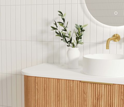 Bondi 1200mm Woodland Oak Fluted Curve Cabinet Only — detail 4